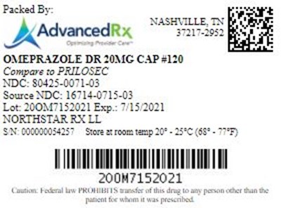 Omeprazole Dr 20mg Cap Qty 120 Ndc 80425 0071